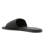 MIU MIU Raffia-effect woven fabric slides black